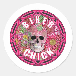 Biker Chick 001 Runder Aufkleber