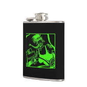 Biker Chick grüner, schwarzer ummantelter Kolben Flachmann (Links)