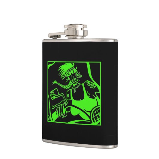 Biker Chick grüner, schwarzer ummantelter Kolben Flachmann (Links)