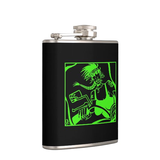 Biker Chick grüner, schwarzer ummantelter Kolben Flachmann (Rechts)