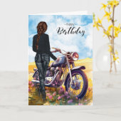 Biker Chick Motorrad Wildblume Wiese Geburtstag Karte (Gelbe Blume)