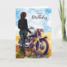Biker Chick Motorrad Wildblume Wiese Geburtstag