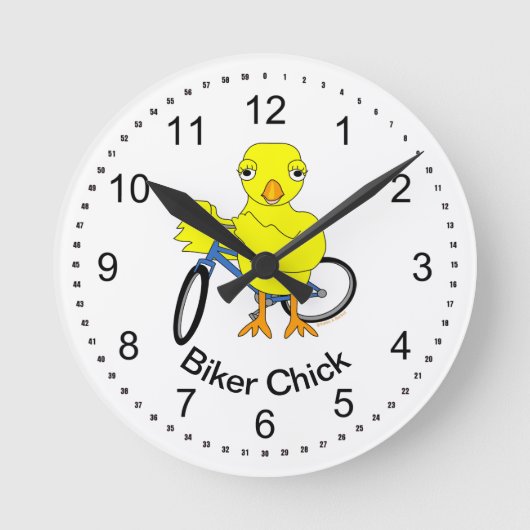 Biker Chick Runde Wanduhr (Vorderseite)