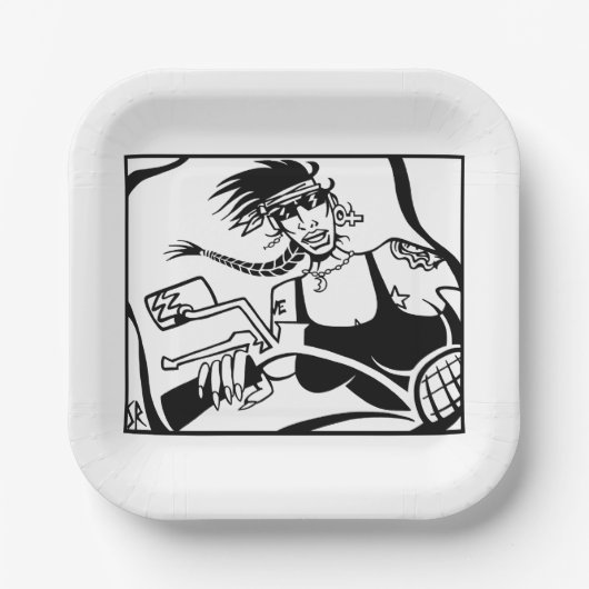 Biker Chick Schwarzes Quadrat Teller (Vorderseite)