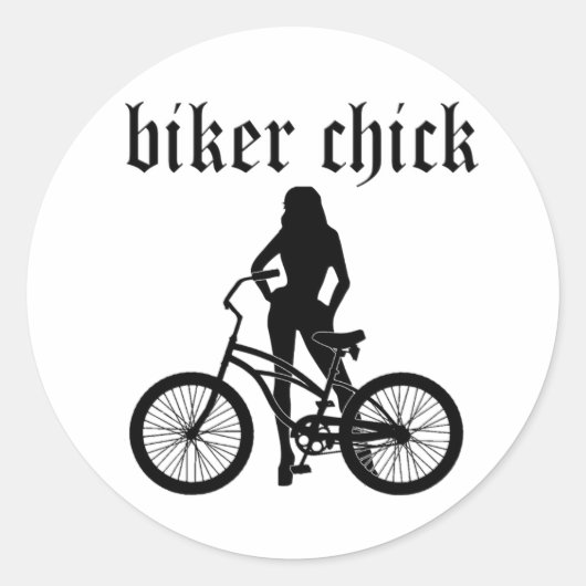 "Biker chick" Silhouette mit Fahrrad! Runder Aufkleber (Vorderseite)