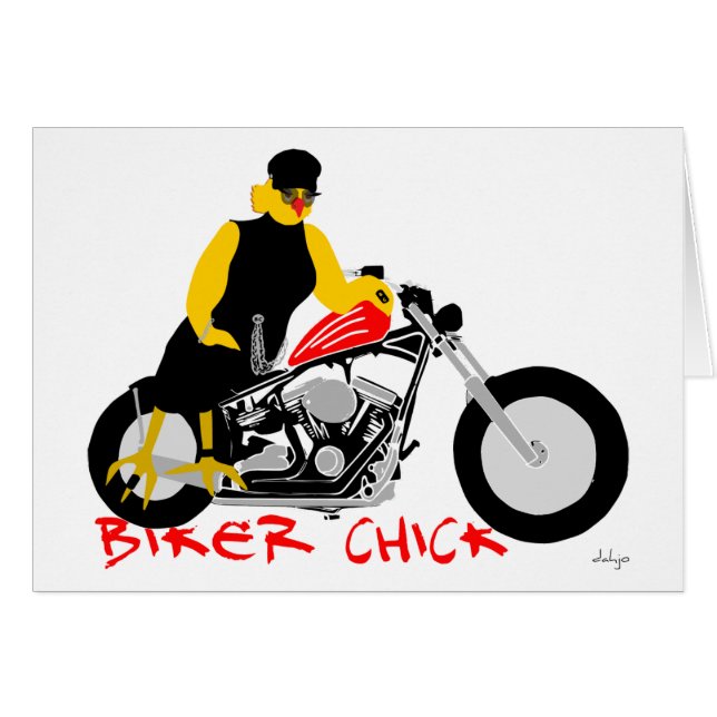 BIKER CHICK sitzt auf ihrem Motorrad (Vorderseite (Horizontal))