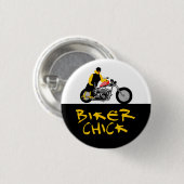 BIKER CHICK sitzt auf ihrem Motorrad Button (Vorne & Hinten)
