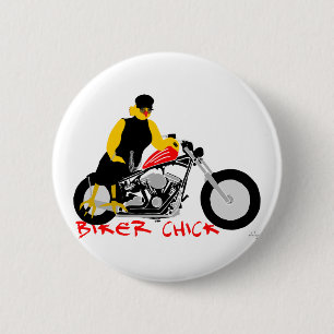 BIKER CHICK sitzt auf ihrem Motorrad Button