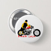 BIKER CHICK sitzt auf ihrem Motorrad Button (Vorne & Hinten)