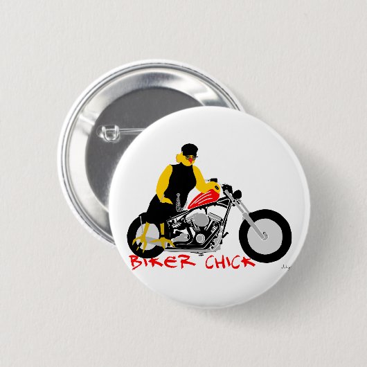 BIKER CHICK sitzt auf ihrem Motorrad Button (Vorne & Hinten)