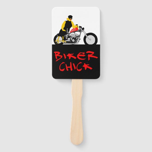 BIKER CHICK sitzt auf ihrem Motorrad Fächer (Vorderseite)