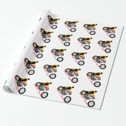 BIKER CHICK sitzt auf ihrem Motorrad Geschenkpapier (Ungerollt)