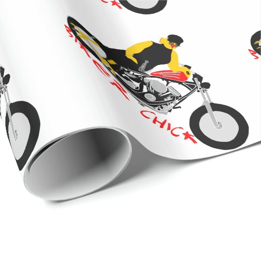 BIKER CHICK sitzt auf ihrem Motorrad Geschenkpapier (Rolleneckpunkt)