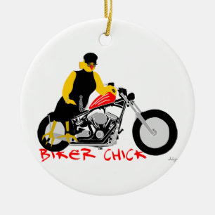 BIKER CHICK sitzt auf ihrem Motorrad Keramikornament