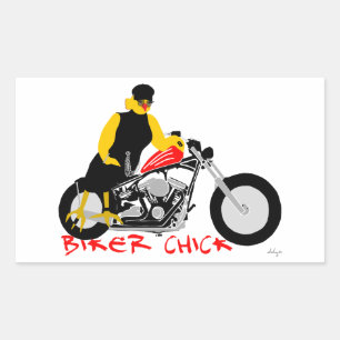 BIKER CHICK sitzt auf ihrem Motorrad Rechteckiger Aufkleber