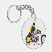 BIKER CHICK sitzt auf ihrem Motorrad Schlüsselanhänger (Vorderseite links)