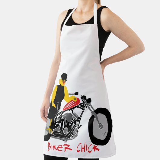 BIKER CHICK sitzt auf ihrem Motorrad Schürze (InSitu)