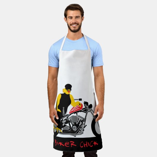 BIKER CHICK sitzt auf ihrem Motorrad Schürze (Getragen)