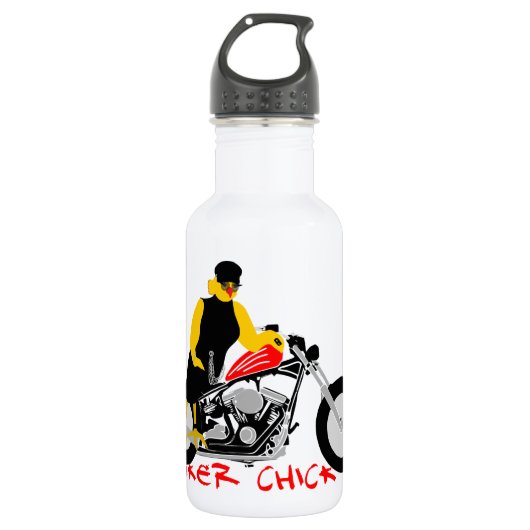 BIKER CHICK sitzt auf ihrem Motorrad Trinkflasche (Vorderseite)