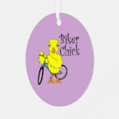 Biker Chick Text Ornament Aus Metall (Vorderseite links)