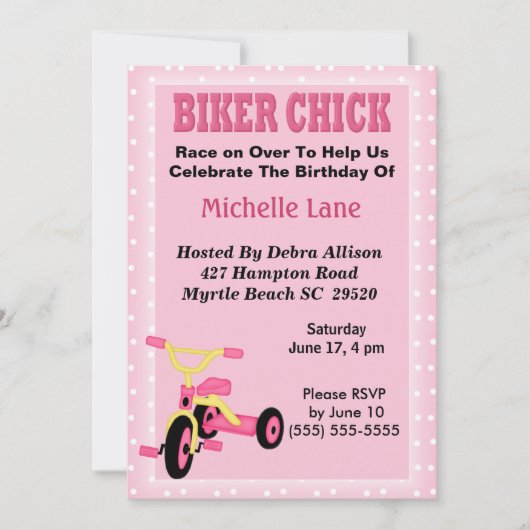 Biker Chick Tricycle Einladung zum Geburtstag (Vorderseite)