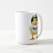 Biker-Chips vereint lustige Motorradfahrerin ma Kaffeetasse (VorderseiteRechts)