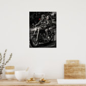 Biker Couple Motorcycle Night Ride Romance Poster (Küche)