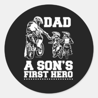Biker Dad Father Two Sons Children Motocross Gift Runder Aufkleber
