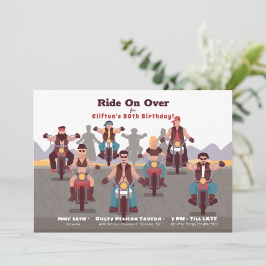 Biker Einladung zum Geburtstag (Stehend Vorderseite)