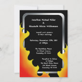 Biker Flames Silver Frame Wedding ~ Einladungen (Vorderseite)