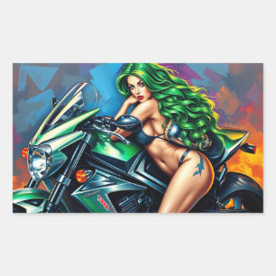 Biker Girl Rechteckiger Aufkleber