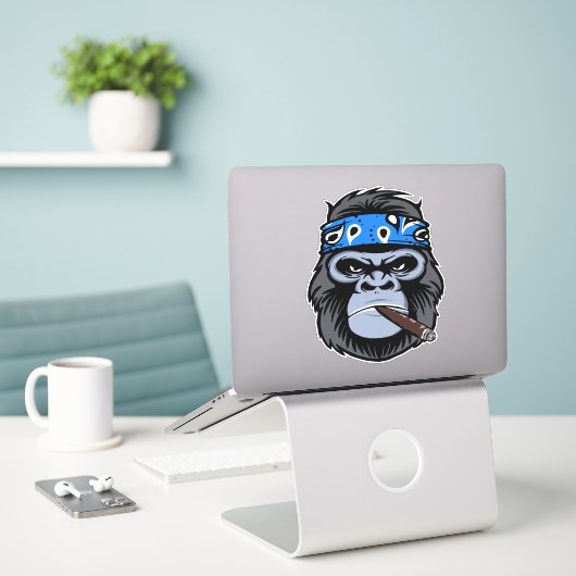 Biker Gorilla Apollo rauchen Zigarrenart Aufkleber (Laptop auf Schreibtisch)