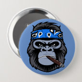 Biker Gorilla Apollo rauchen Zigarrenart Button (Vorne & Hinten)