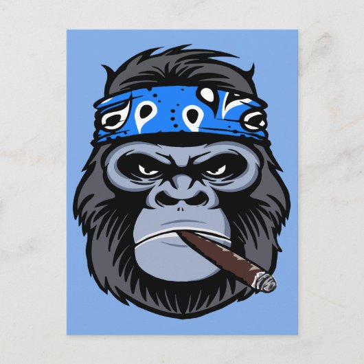 Biker Gorilla rauchen Zigarrenart Postkarte (Vorderseite)