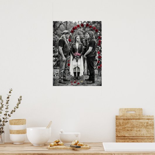 Biker Gothic Wedding Skull Rose Arch Selective  Poster (Küche)