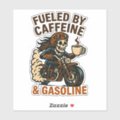Biker lady Skeleton T-Shirt Fueled by Caffeine and Aufkleber (Blatt)
