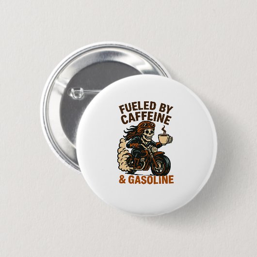 Biker lady Skeleton T-Shirt Fueled by Caffeine and Button (Vorne & Hinten)