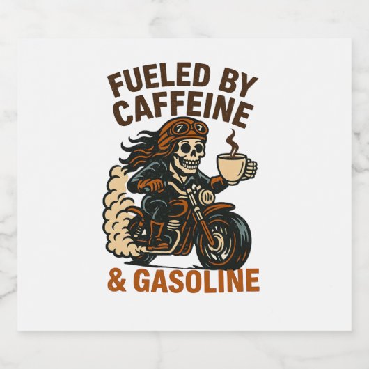 Biker lady Skeleton T-Shirt Fueled by Caffeine and Schaumweinetikett (Einzelnes Label)
