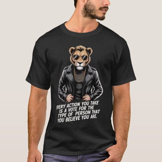 Biker Lion Motivational Quote Tee | Every Action I (Vorderseite)
