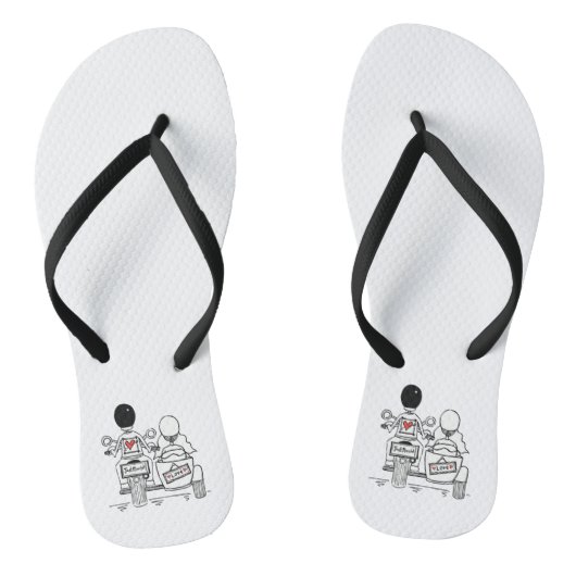 Biker Motorbike + Sidecar Wedding Flip Flops Badesandalen (Fußbett)