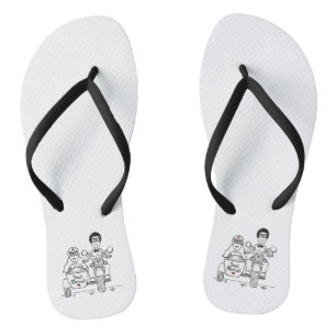 Biker Motorbike + Sidecar Wedding Flip Flops Badesandalen