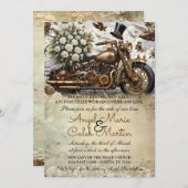Biker Motorcycle Wedding Gold White Einladung (Vorne/Hinten)