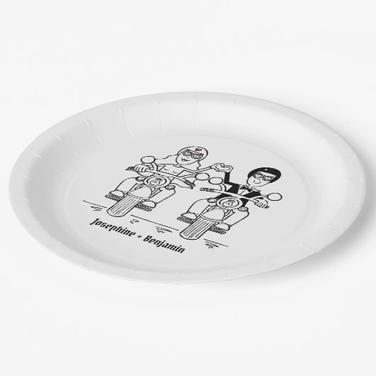 Biker Motorcycle Wedding Pappteller (Schrägansicht)