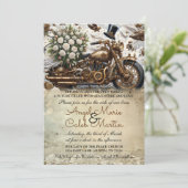 Biker Motorrad-Hochzeit Gold Weiß Einladung (Stehend Vorderseite)