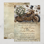 Biker Motorrad-Hochzeit Gold Weiß Einladung (Vorne/Hinten)