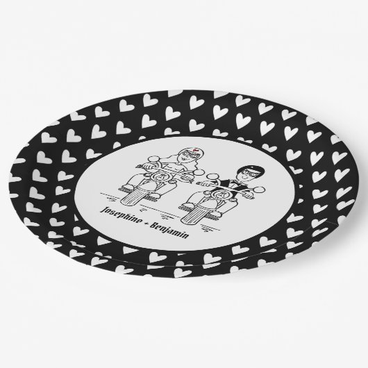 Biker-Motorrad-Hochzeitsfeier Pappteller (Schrägansicht)