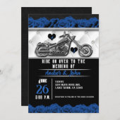 Biker Motorrad Leder Blaue Rose Hochzeit Einladung (Vorne/Hinten)