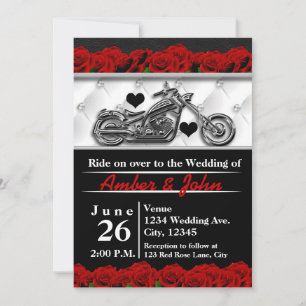 Biker Motorrad Leder Rose Hochzeits Einladungen