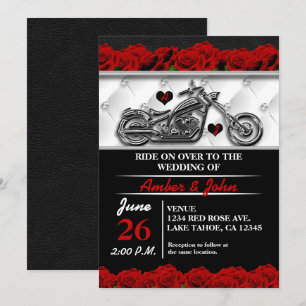 Biker Motorrad Leder Rose Hochzeits Einladungen