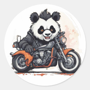Biker Panda Runder Aufkleber